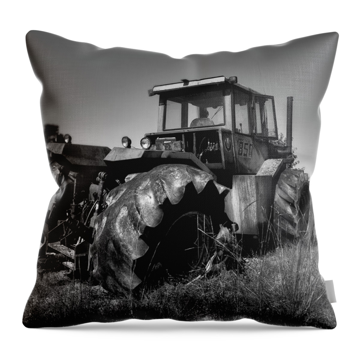Black And White Throw Pillow featuring the photograph Tractor In The Countryside by Ester McGuire