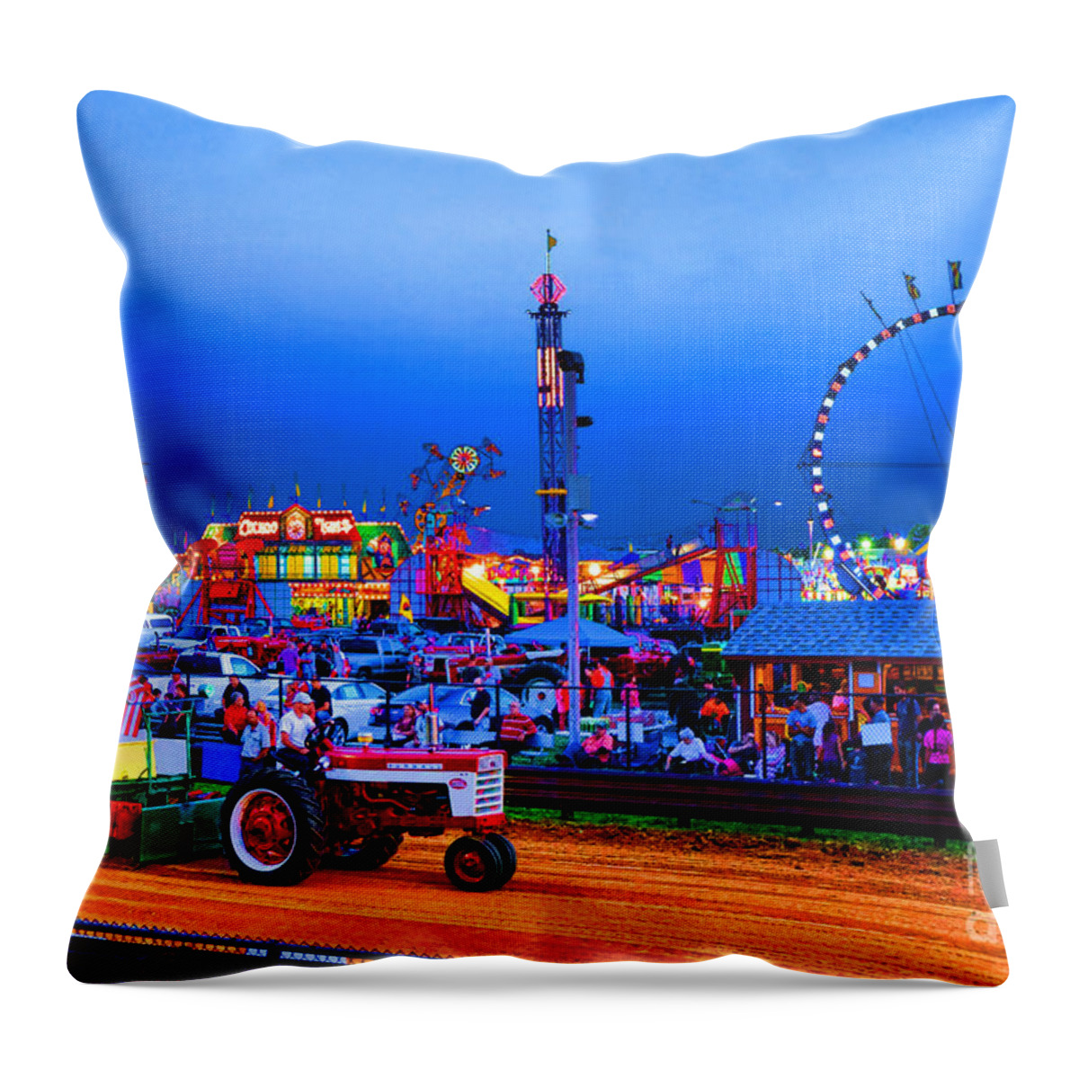 Tractor Throw Pillow featuring the photograph Tractor Pull At the County Fair by Olivier Le Queinec