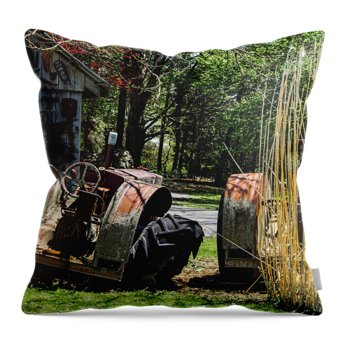 Rural Throw Pillow featuring the photograph Tractors by the Driveshed by Brent Buchner