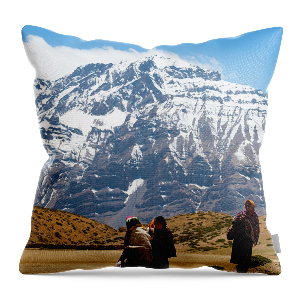 Alpine Throw Pillow featuring the photograph Traditional Buddhist Pilgrims Mountain Dhankar by Pius Lee
