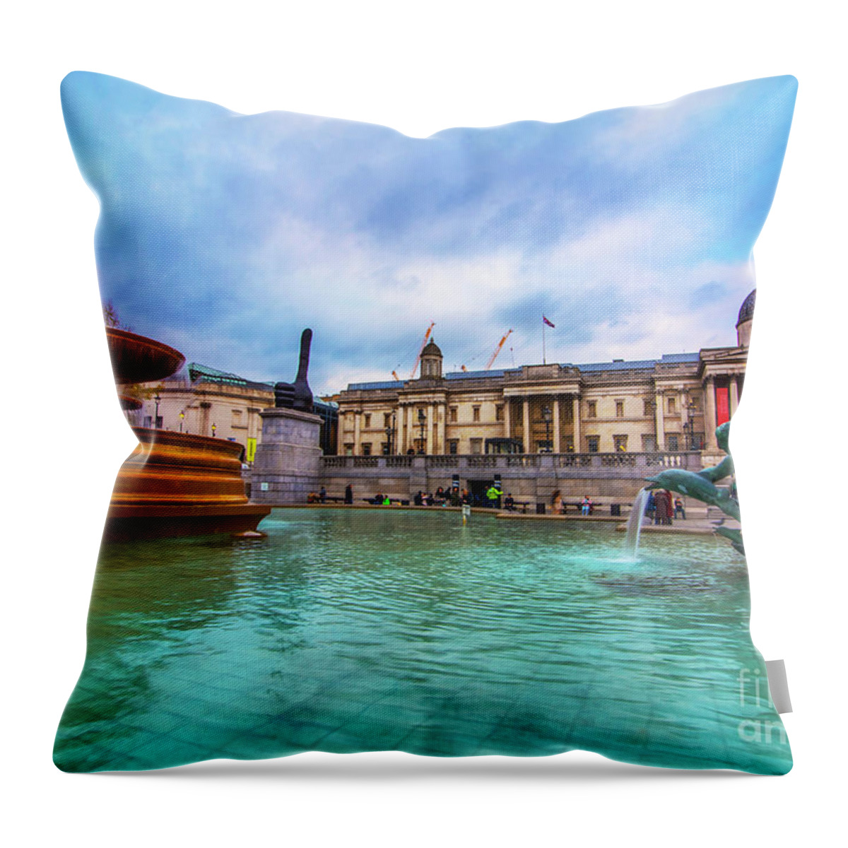 Trafalgar Square Throw Pillow featuring the photograph Trafalgar Square Fountain London by Alex Art