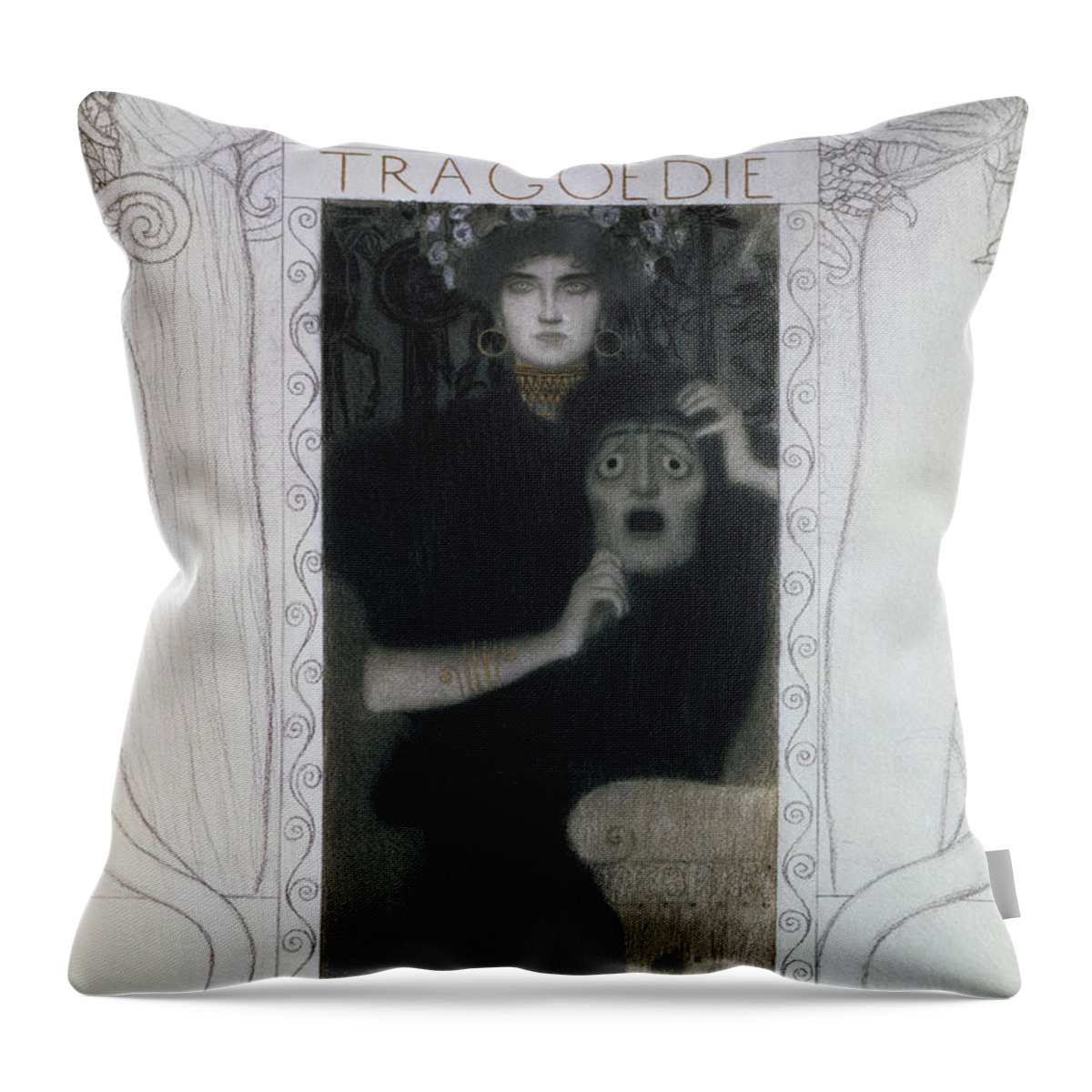 Klimt Throw Pillow featuring the drawing Tragedy, 1897 by Gustav Klimt