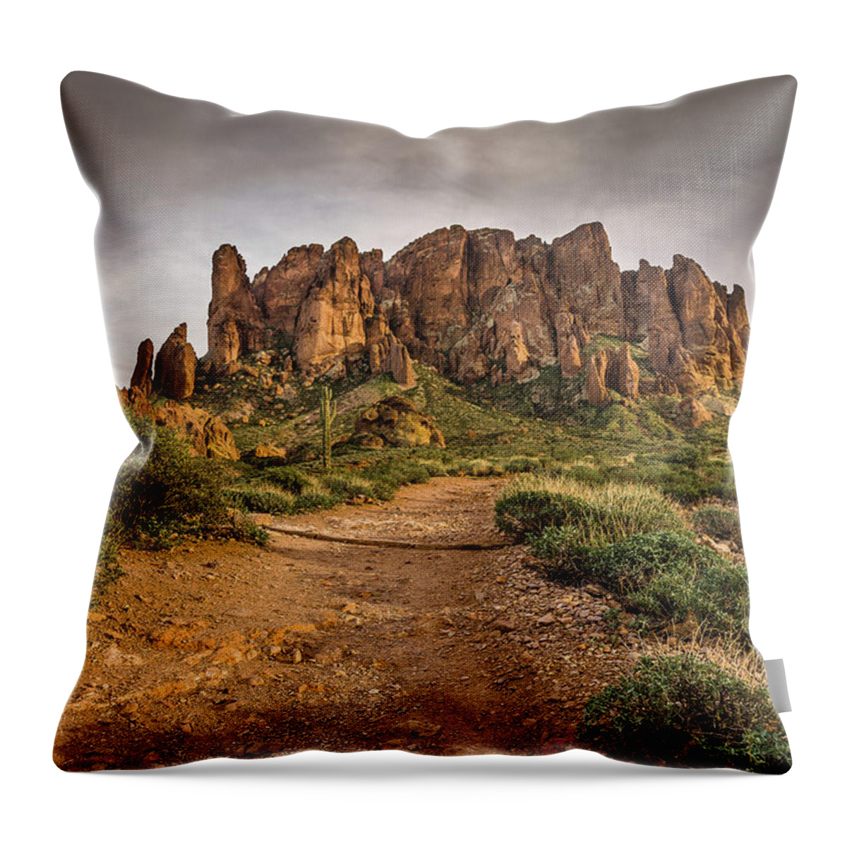 Superstition Mountains Throw Pillow featuring the photograph Trail to Superstitions 2 by Greg Nyquist
