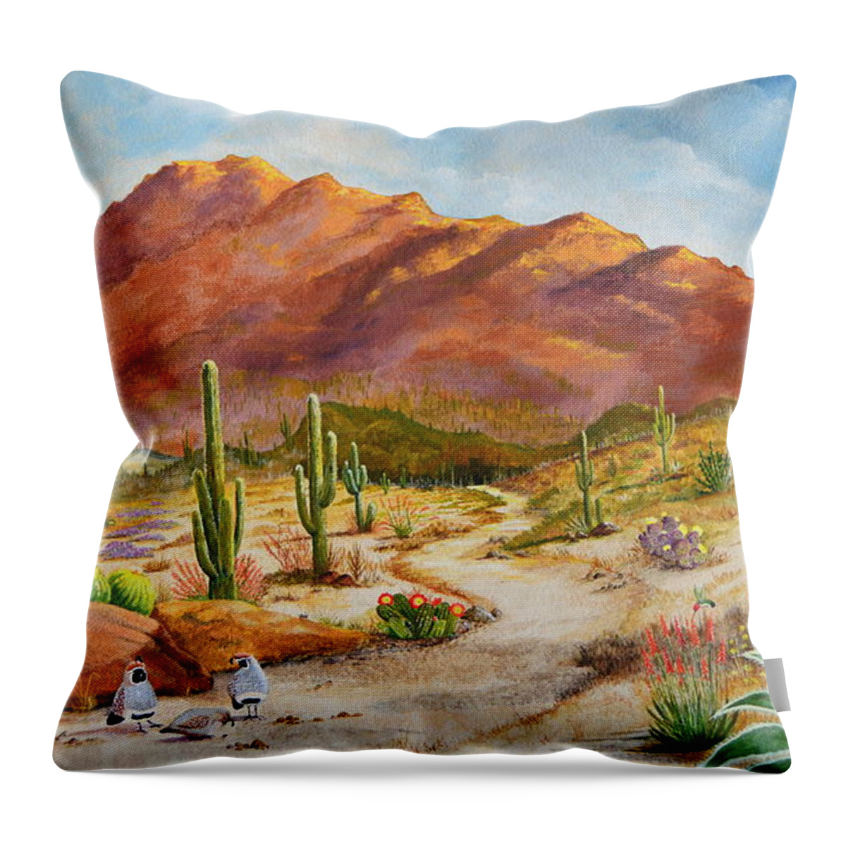 Desert Scene Throw Pillow featuring the painting Trail To The San Tans by Marilyn Smith