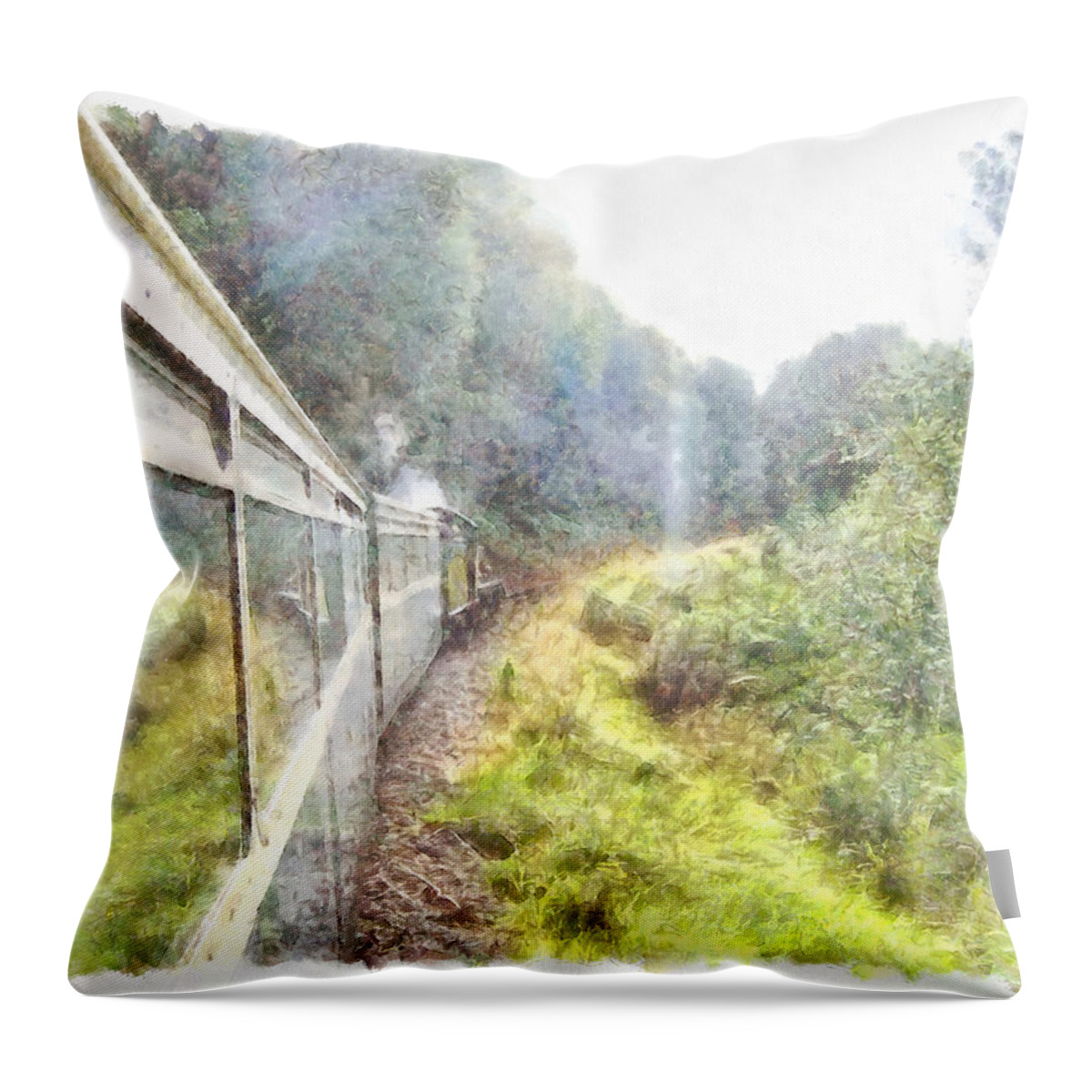 Train Throw Pillow featuring the photograph Train heading through greenery by Ashish Agarwal