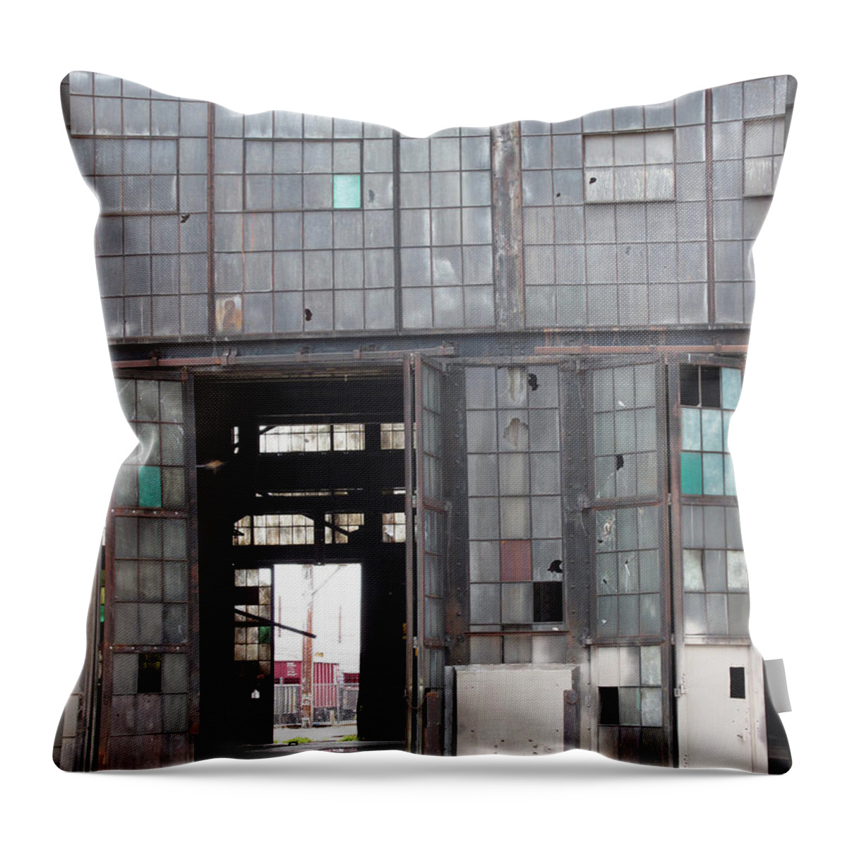 Old Train Repair Throw Pillow featuring the photograph Train Repair Station by Feather Redfox
