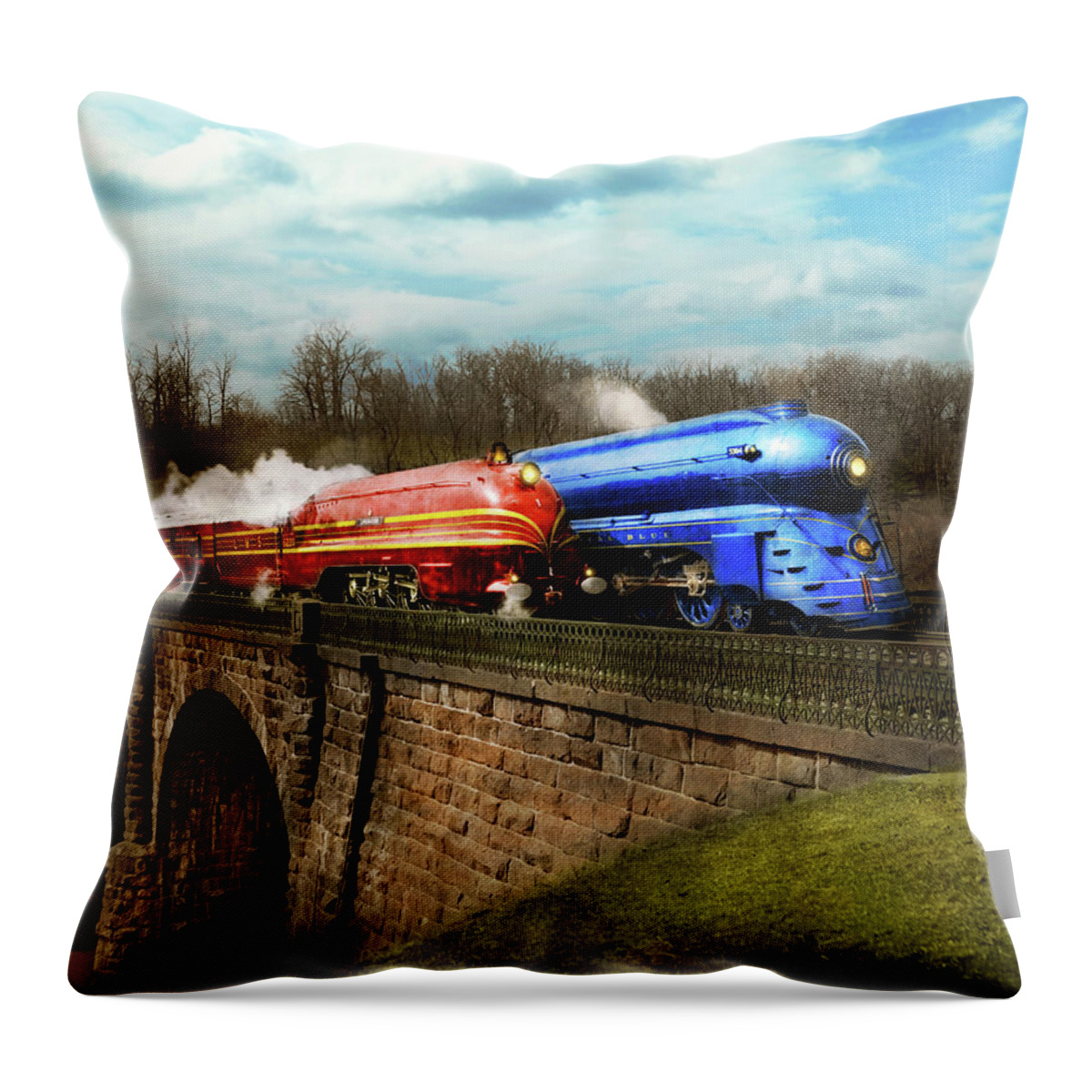 Color Throw Pillow featuring the photograph Train - Retro - Meet the Royals 1938 by Mike Savad