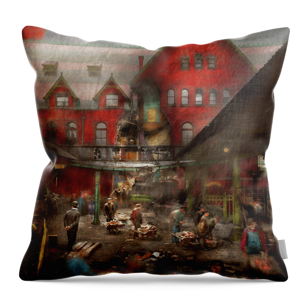 Train Throw Pillow featuring the photograph Train Station - Accident - Smasher disaster 1906 by Mike Savad