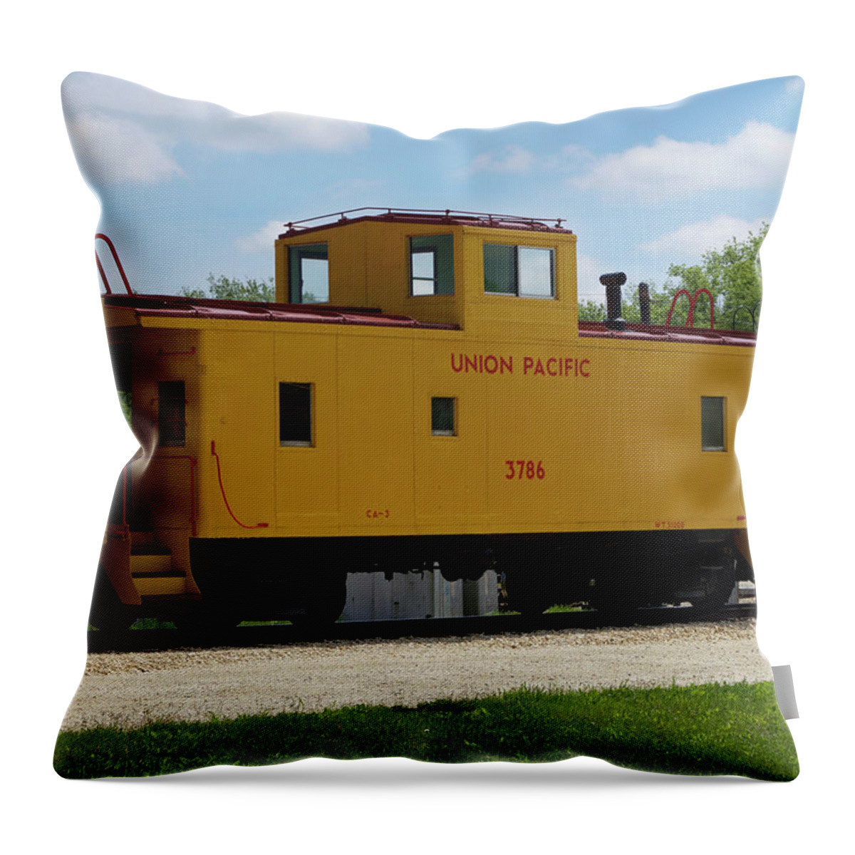 Caboose Throw Pillow featuring the photograph Trains Caboose 3786 Union Pacific by Thomas Woolworth