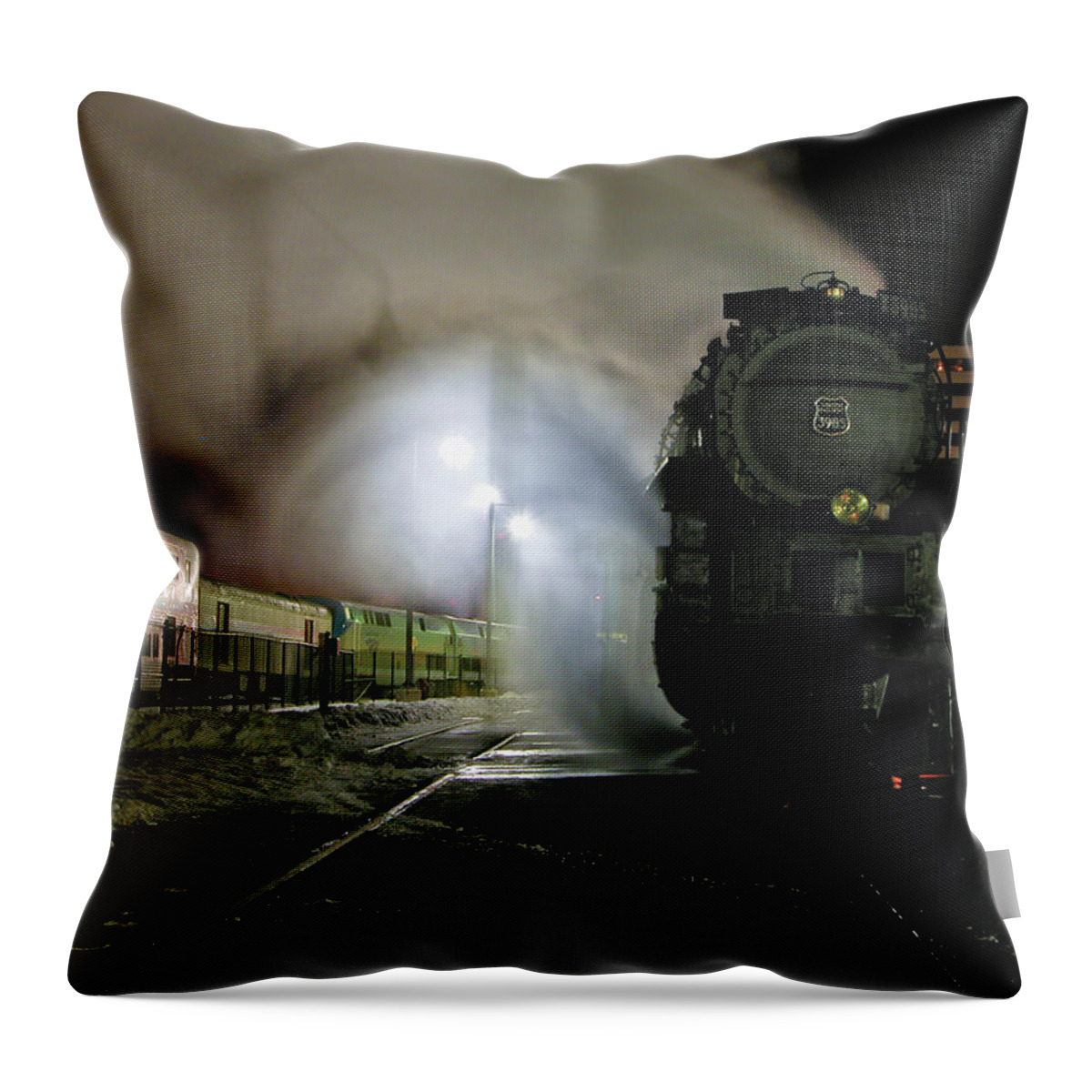 Kansas City Union Train Station Throw Pillow featuring the photograph Trains old and new by Tim Mulina