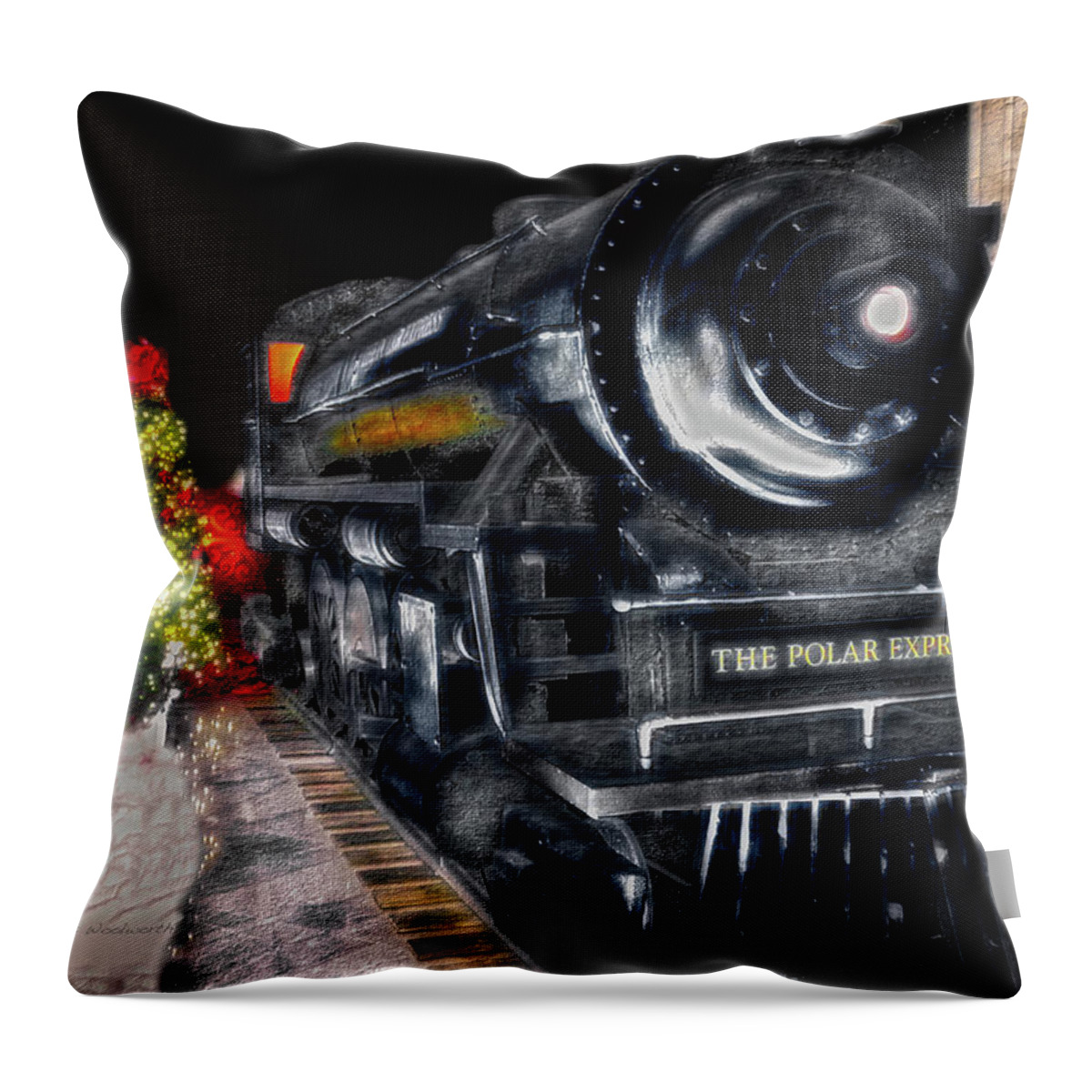 Polar Express Throw Pillow featuring the photograph Trains The Polar Express Arriving In Union Station by Thomas Woolworth
