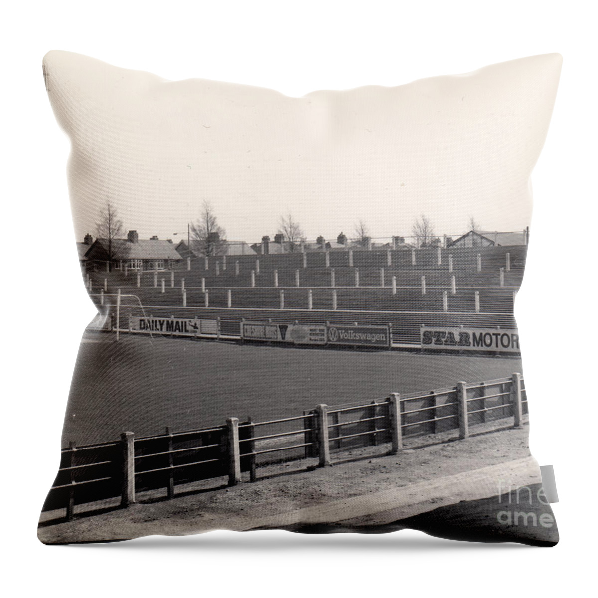  Throw Pillow featuring the photograph Tranmere Rovers - Prenton Park - Bebington Kop End 1 - BW - 1967 by Legendary Football Grounds