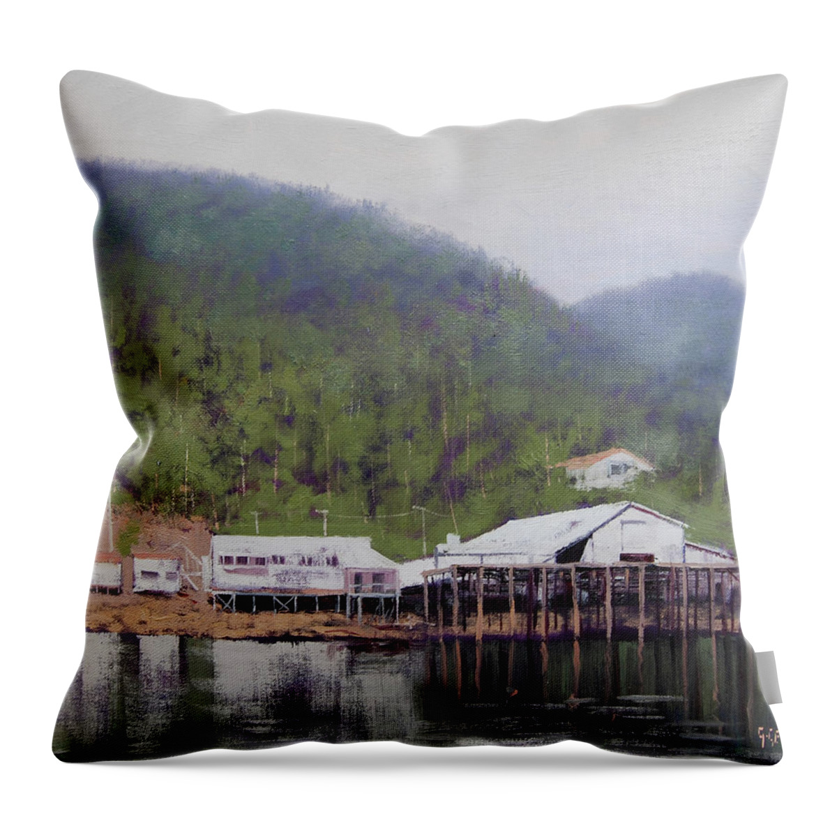 Tranquil Throw Pillow featuring the painting Tranquil Lake Canada by Graham Gercken