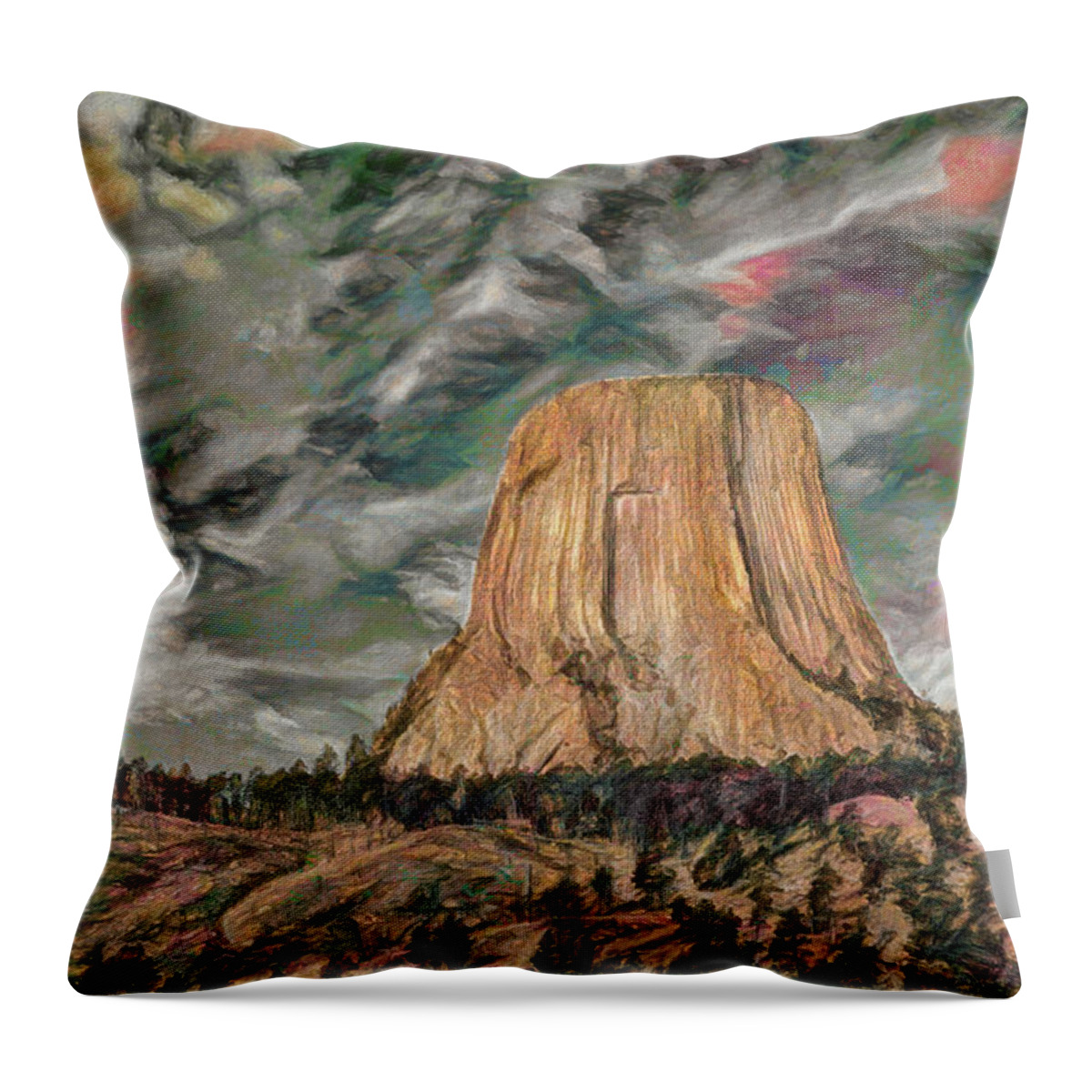 Landscape Throw Pillow featuring the photograph Transcendental Devils Tower by John M Bailey