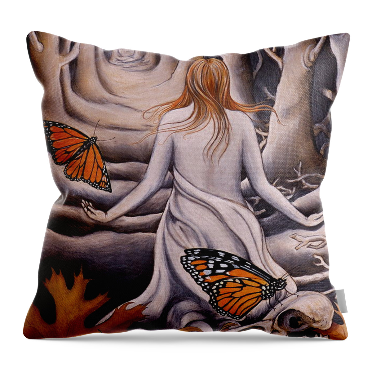 Monarchs Throw Pillow featuring the mixed media Transformation by Sheri Howe