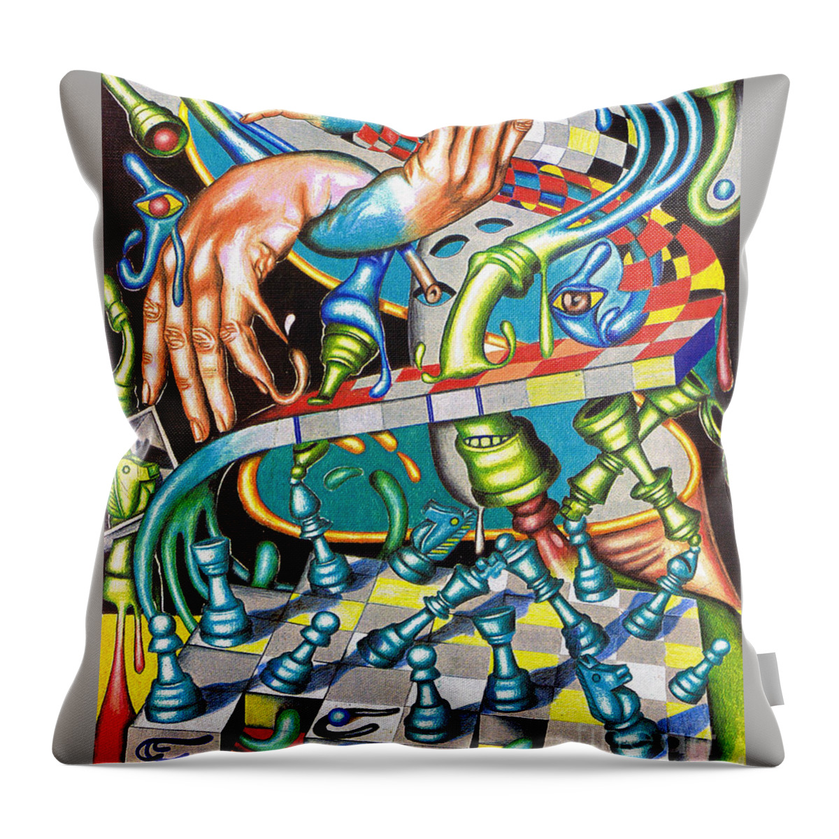 Chess Throw Pillow featuring the drawing Transmutation of Time, Reflex, and Observation by Justin Jenkins