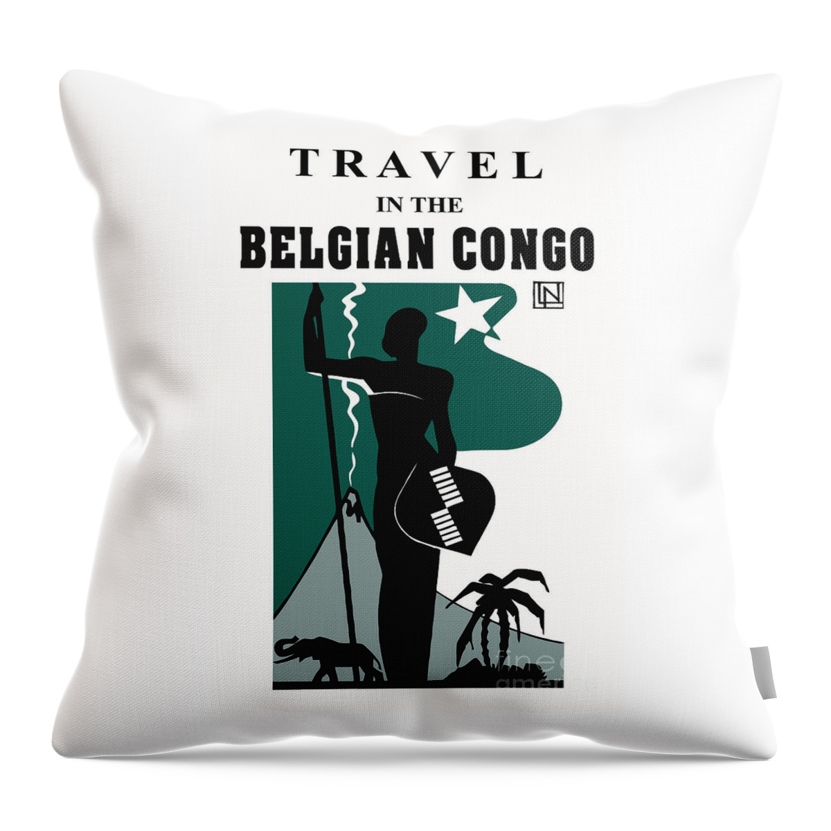  Belgian Throw Pillow featuring the digital art Travel in the Belgian Congo art deco by Heidi De Leeuw