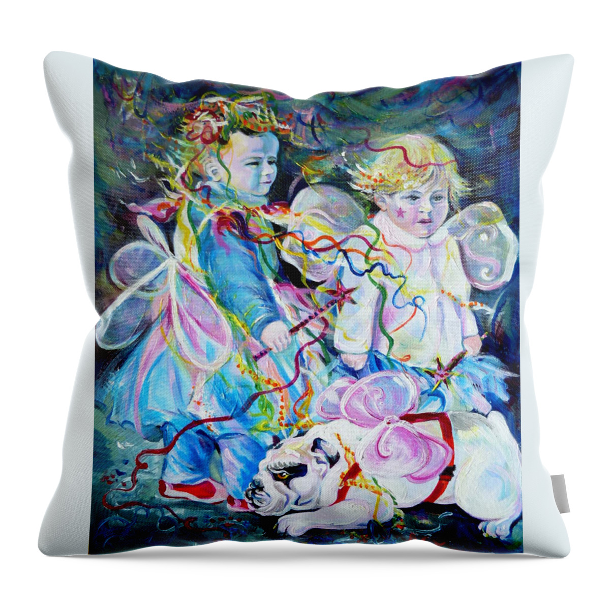 Impression Throw Pillow featuring the painting Travel Notebook. Nice Carnival. Fairies by Anna Duyunova