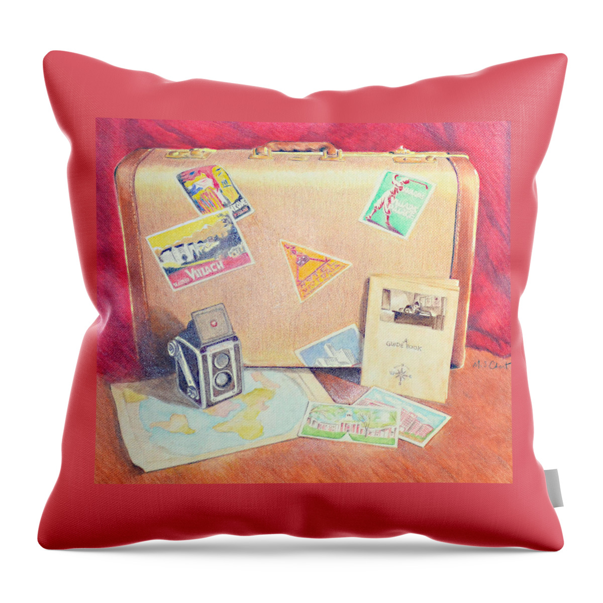 Colored Pencil Throw Pillow featuring the drawing Traveling Back in Time by Mary Chant