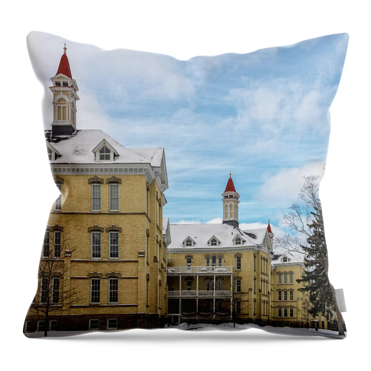 Traverse City State Hospital Throw Pillow featuring the photograph Traverse City State Psychiatric Hospital by Steve L'Italien
