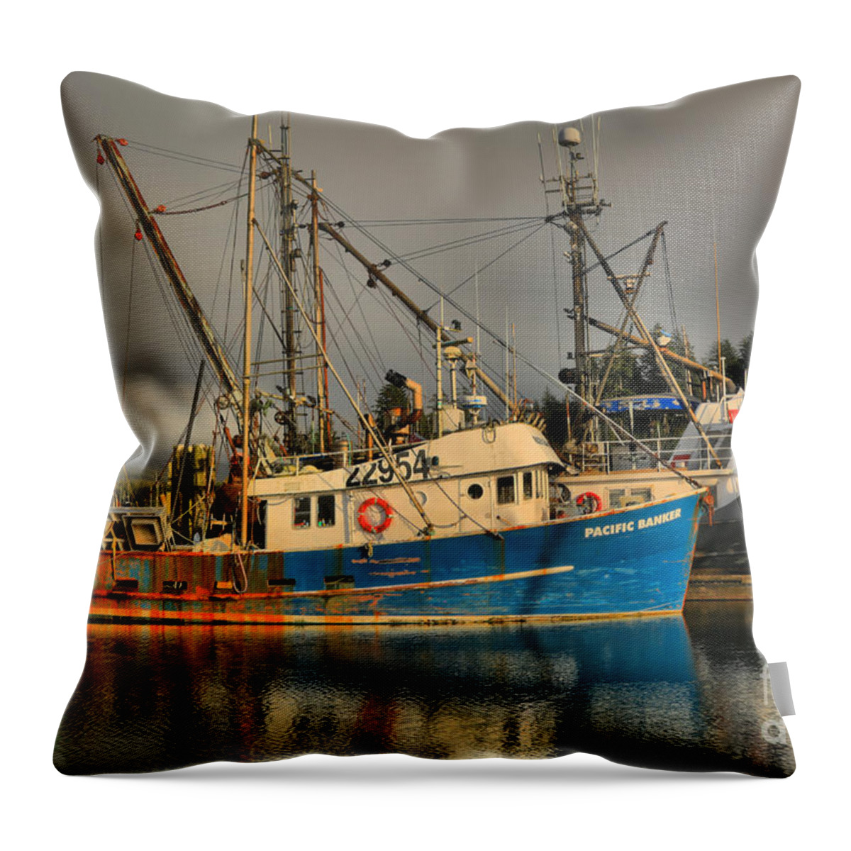 Challenger Throw Pillow featuring the photograph Trawlers On Vancouver Island by Adam Jewell