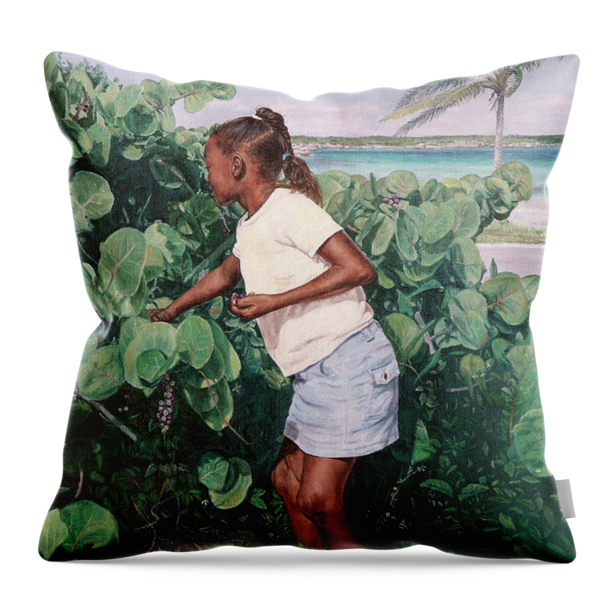 Roshanne Throw Pillow featuring the painting Treasure Cove by Roshanne Minnis-Eyma