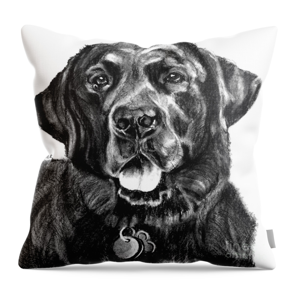 Lab Throw Pillow featuring the painting Treasured Lab by Susan A Becker