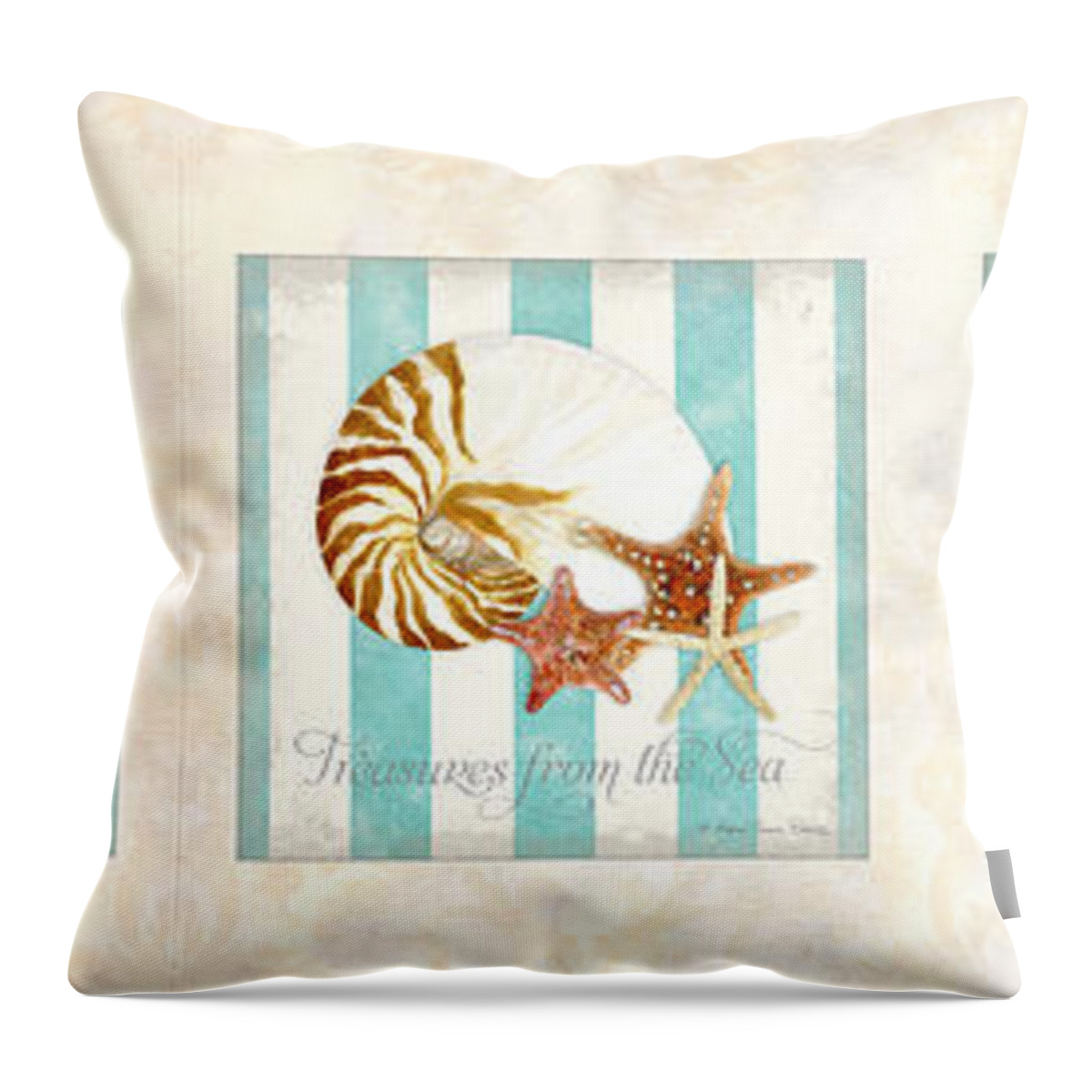 Nautilus Shell Throw Pillow featuring the painting Treasures from the Sea - Nautilus Shell by Audrey Jeanne Roberts