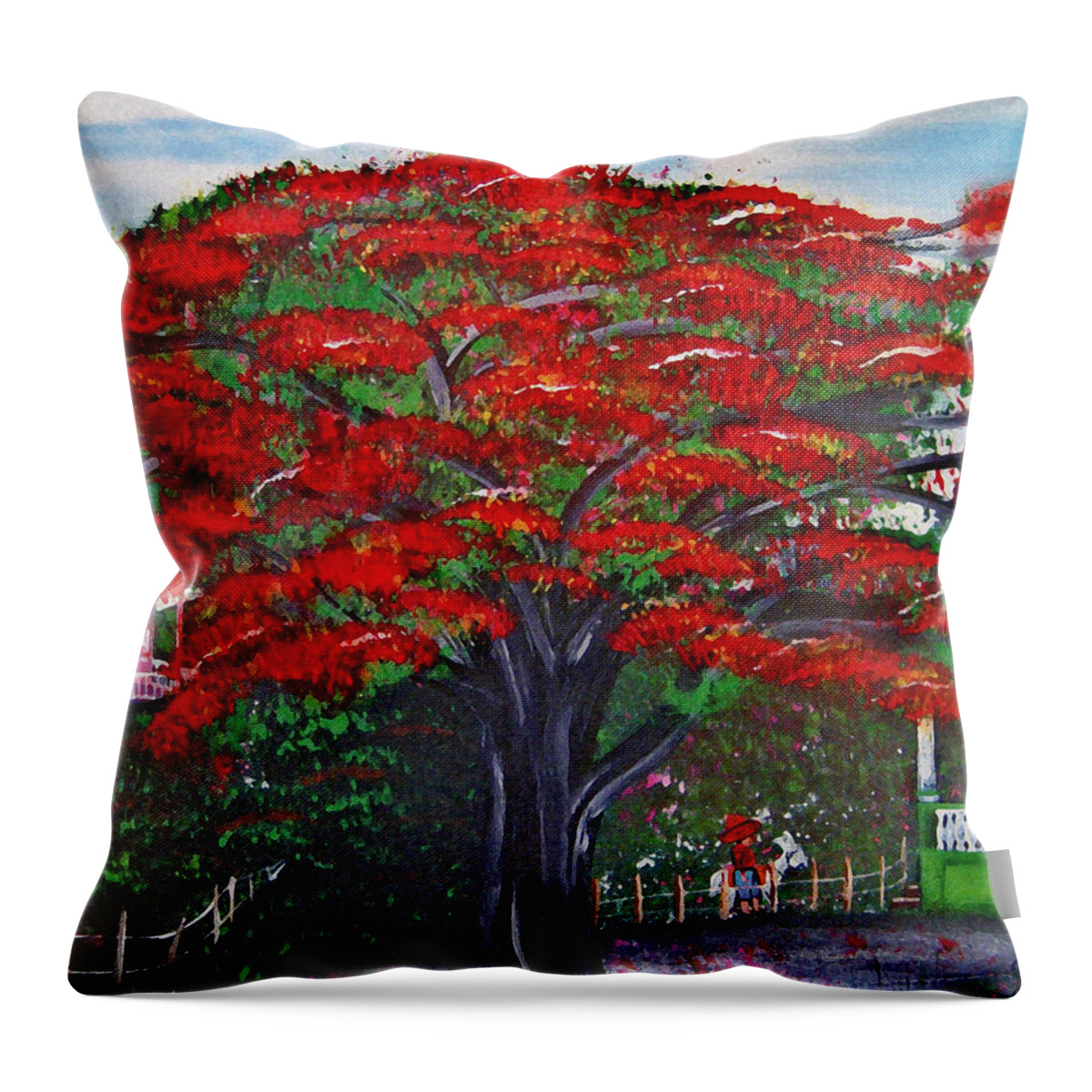 Flamboyant Tree Throw Pillow featuring the painting Treasures of Puerto Rico by Gloria E Barreto-Rodriguez