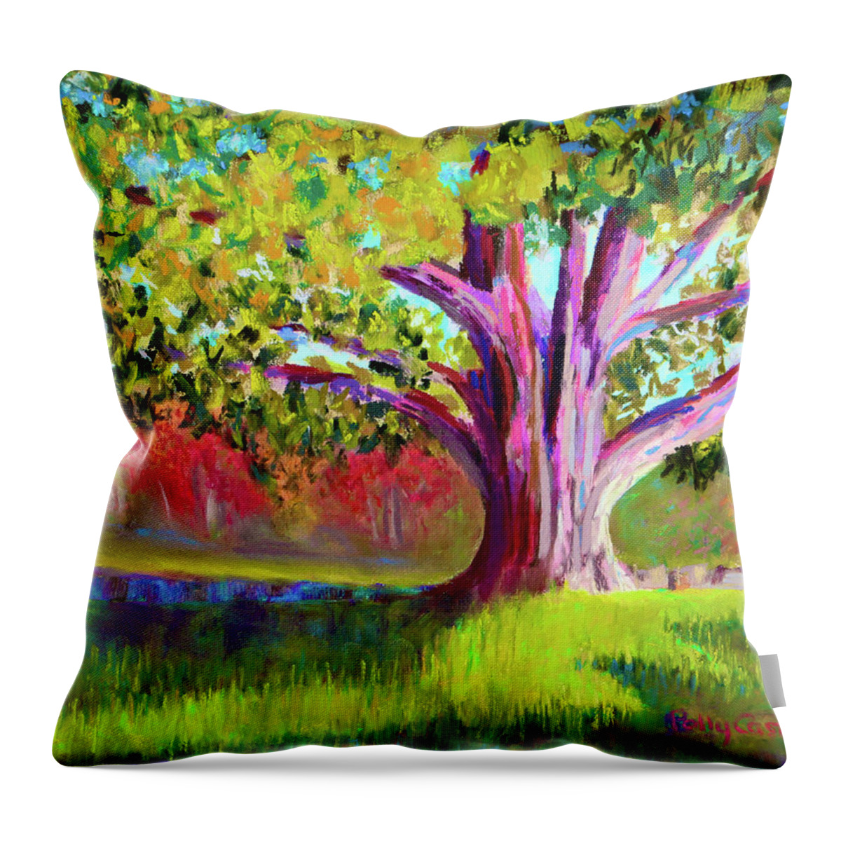  Throw Pillow featuring the painting Tree at Hill-Stead Museum by Polly Castor