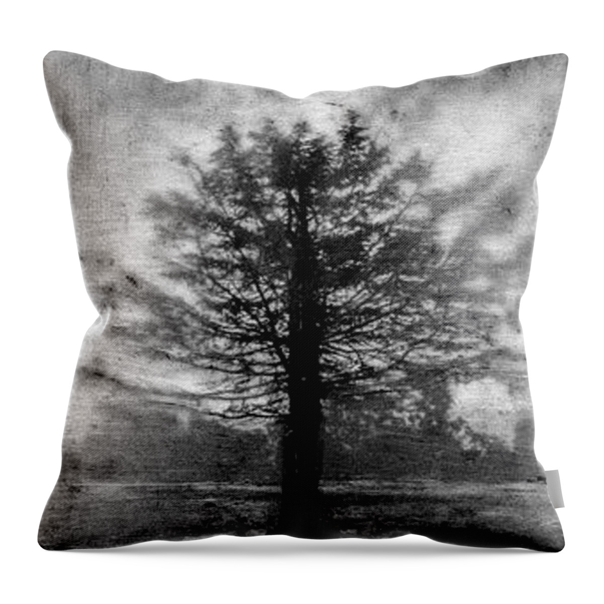 Encaustic Throw Pillow featuring the mixed media Tree Mist by Roseanne Jones