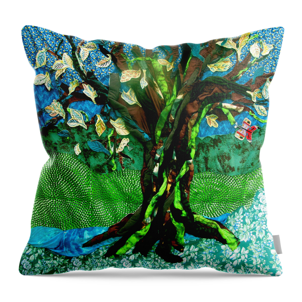 Greens Throw Pillow featuring the tapestry - textile Tree of Life by Sarah Hornsby