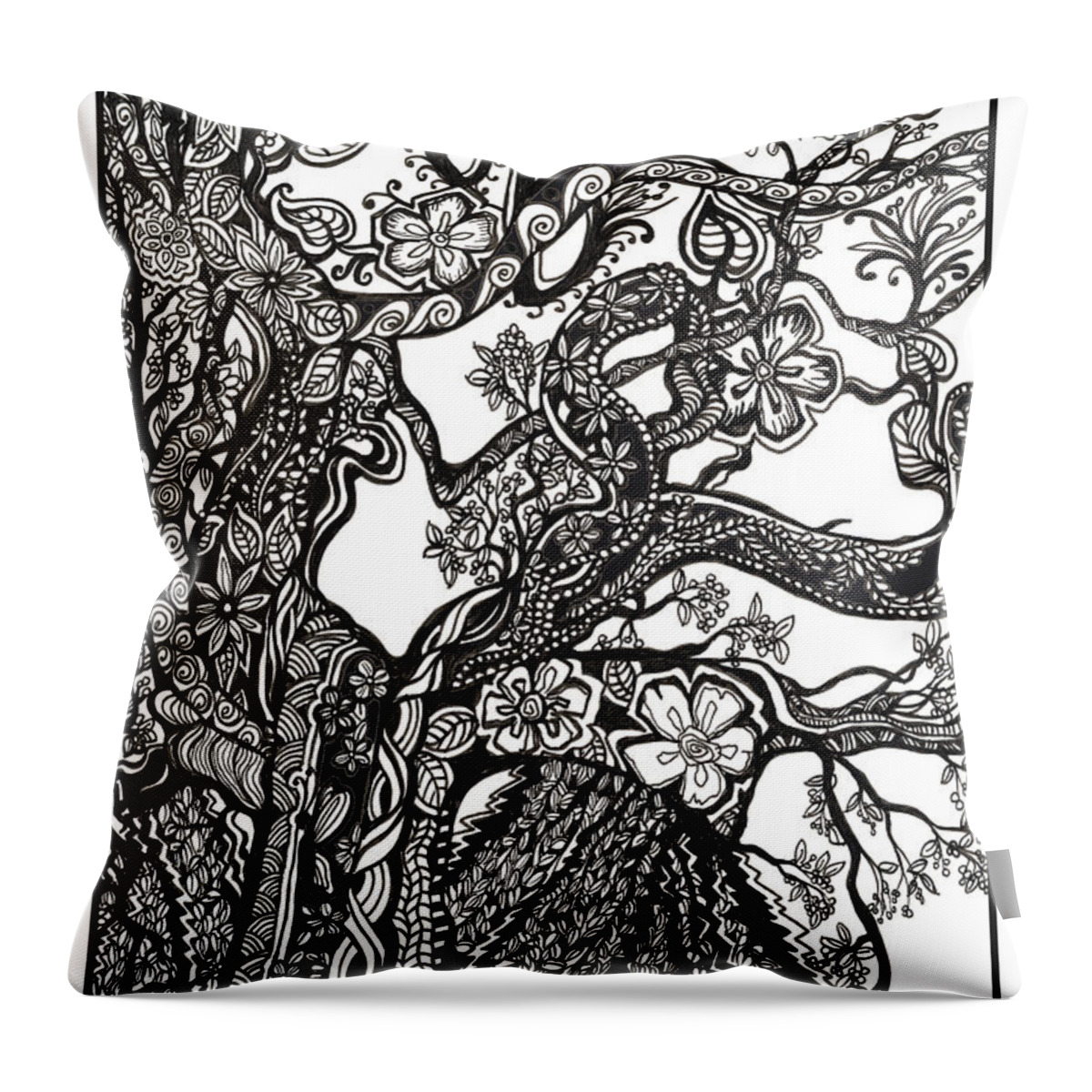 Trees Throw Pillow featuring the drawing Tree on a Hillside by Danielle Scott