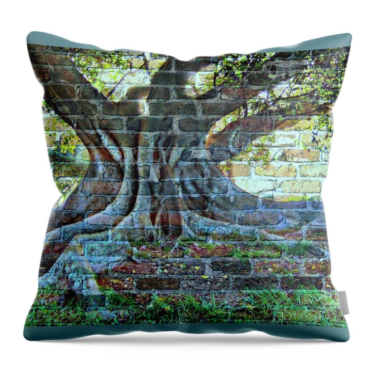 Wall Throw Pillow featuring the mixed media Tree On A Wall by Leanne Seymour