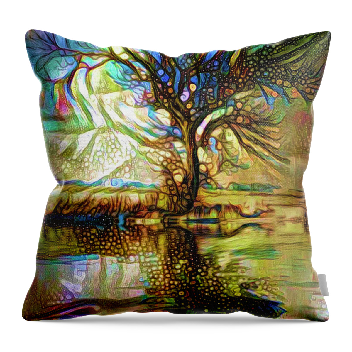 Magical Tree Throw Pillow featuring the mixed media Tree reflections by Lilia S