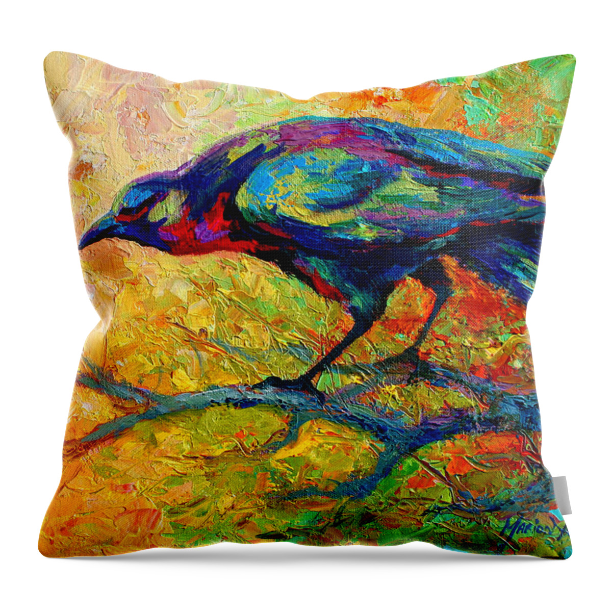 Crows Throw Pillow featuring the painting Tree Talk - Crow by Marion Rose