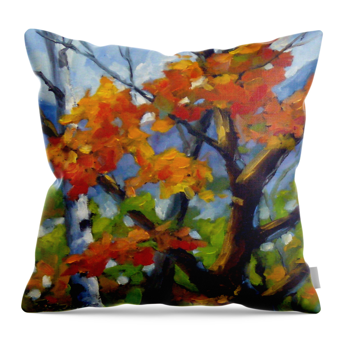 Art For Sale Throw Pillow featuring the painting Tree Tops by Richard T Pranke