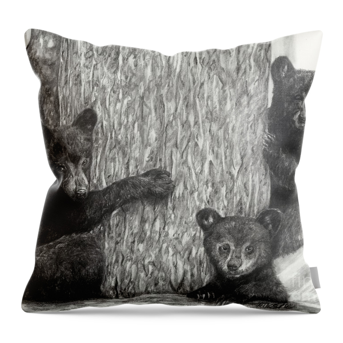 Bear Throw Pillow featuring the drawing Tree trio by Meagan Visser