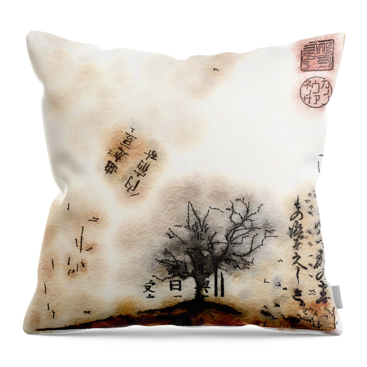 Landscape Throw Pillow featuring the mixed media Tree Zen by Vanessa Katz