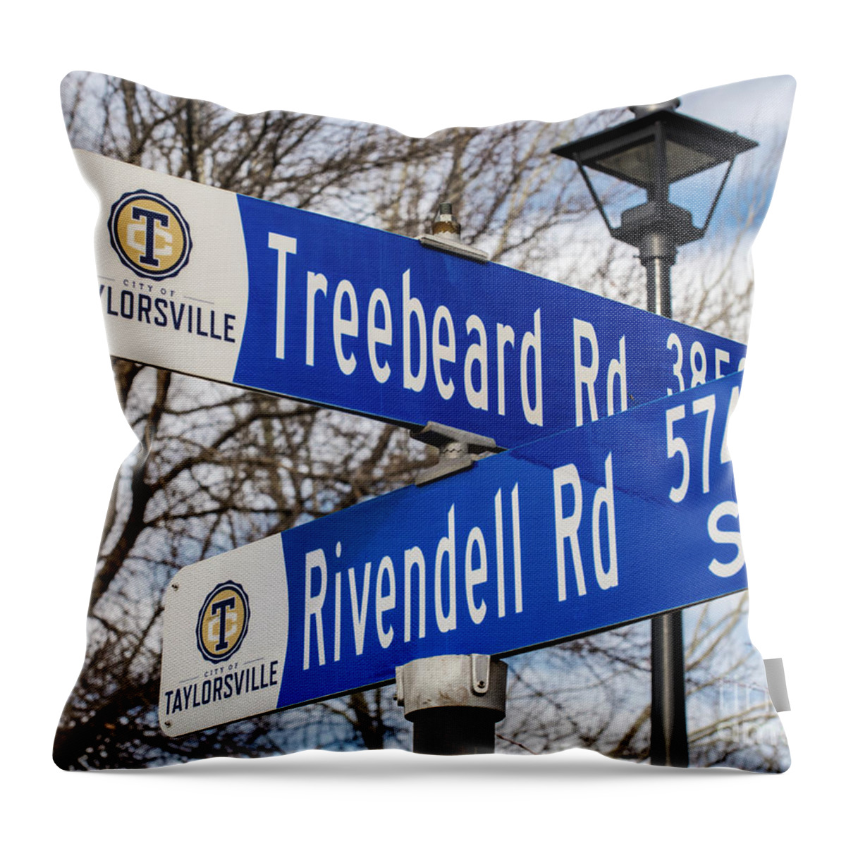 Treebeard Throw Pillow featuring the photograph Treebeard and Rivendell Street Signs by Gary Whitton
