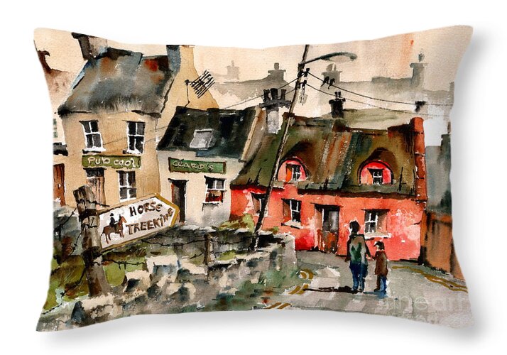  Throw Pillow featuring the painting Treekiing in Doolin, Clare by Val Byrne