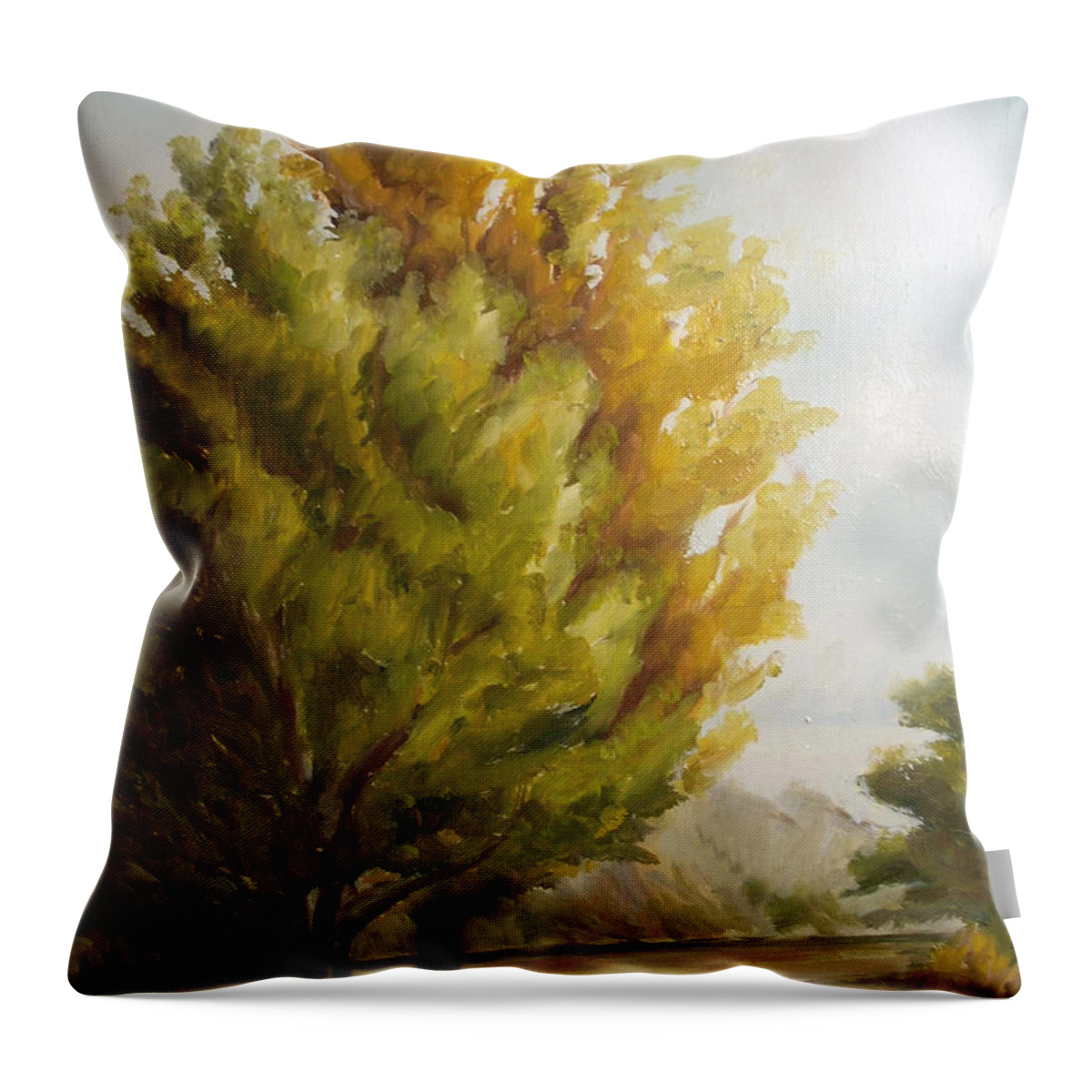 Landscape Throw Pillow featuring the painting Trees in Boulder by Karla Beatty