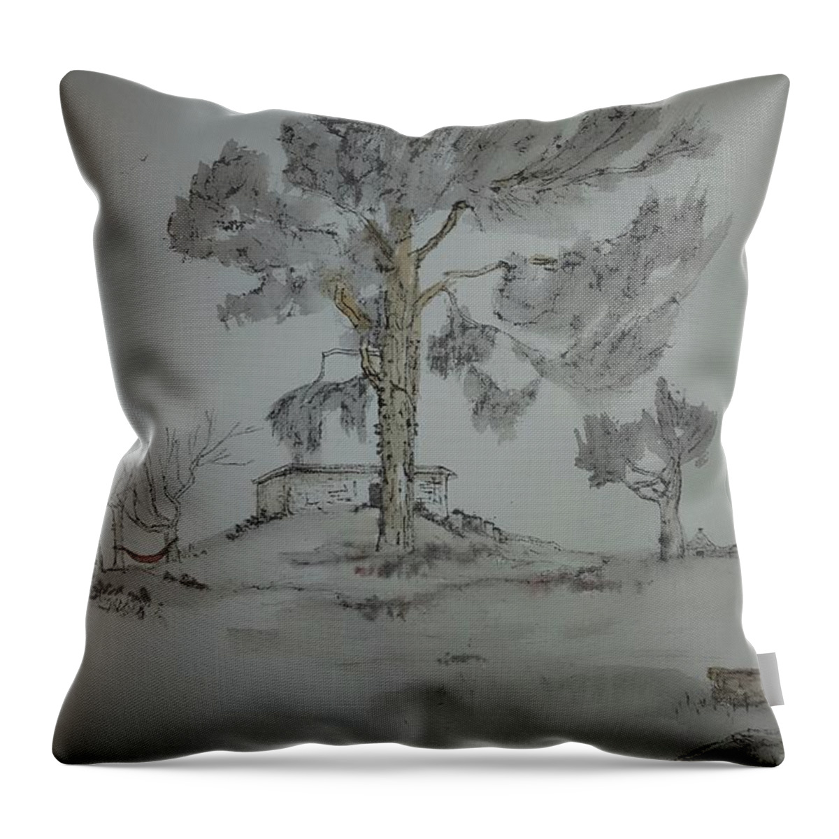 Trees..landscapes. Olive. Architecture .italy Throw Pillow featuring the painting Trees trees trees album by Debbi Saccomanno Chan