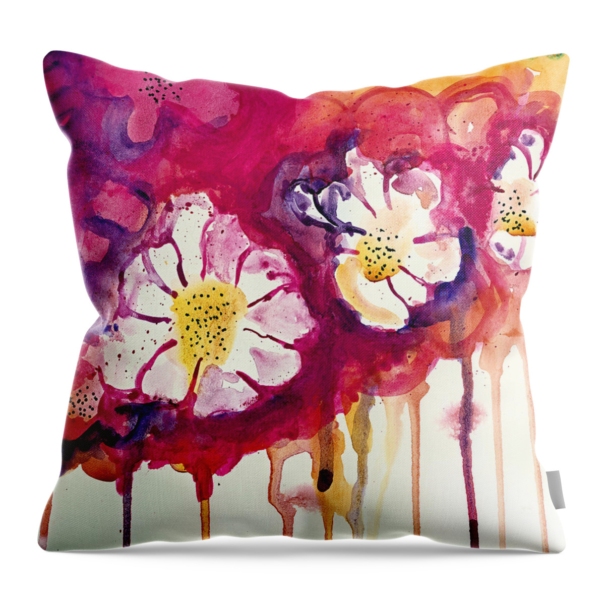 Modern Throw Pillow featuring the mixed media Tres Floras by Tonya Doughty