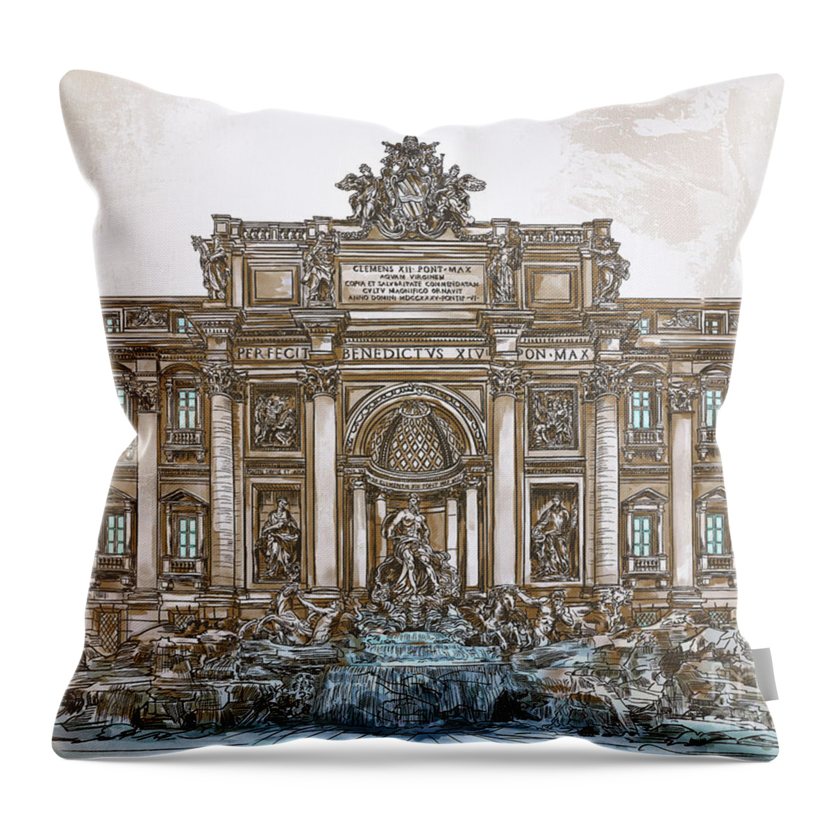 Rome Throw Pillow featuring the painting Trevi Fountain,Rome by Andrzej Szczerski
