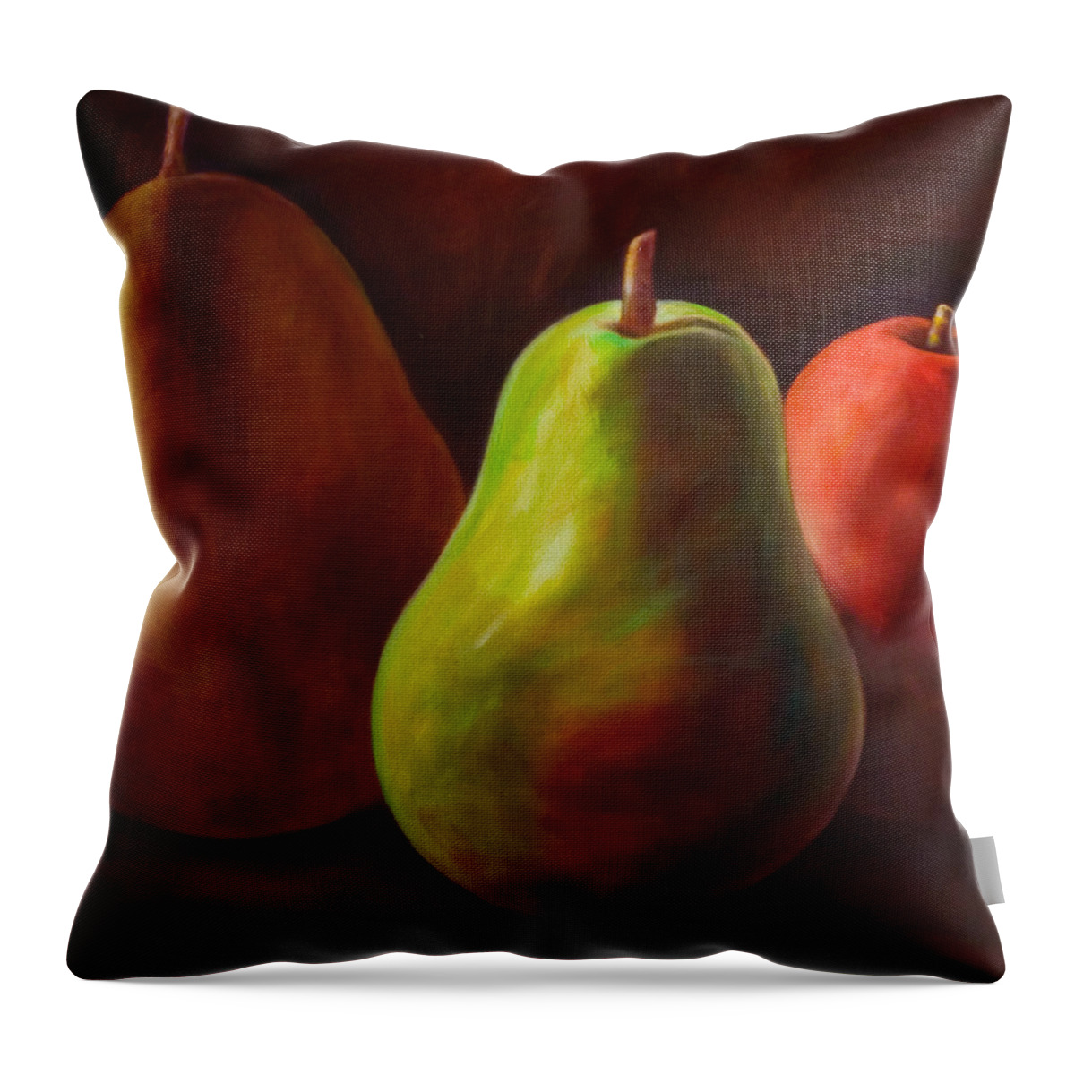 Fruit Throw Pillow featuring the painting Tri Pear by Shannon Grissom