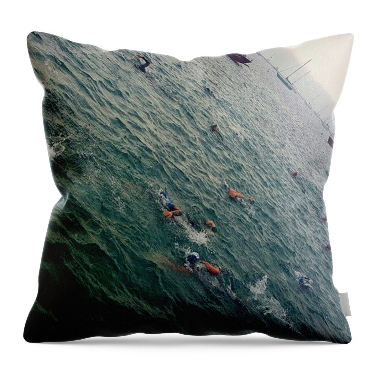 Swimming Throw Pillow featuring the photograph Triathlon Race in Lake Michigan by Britten Adams