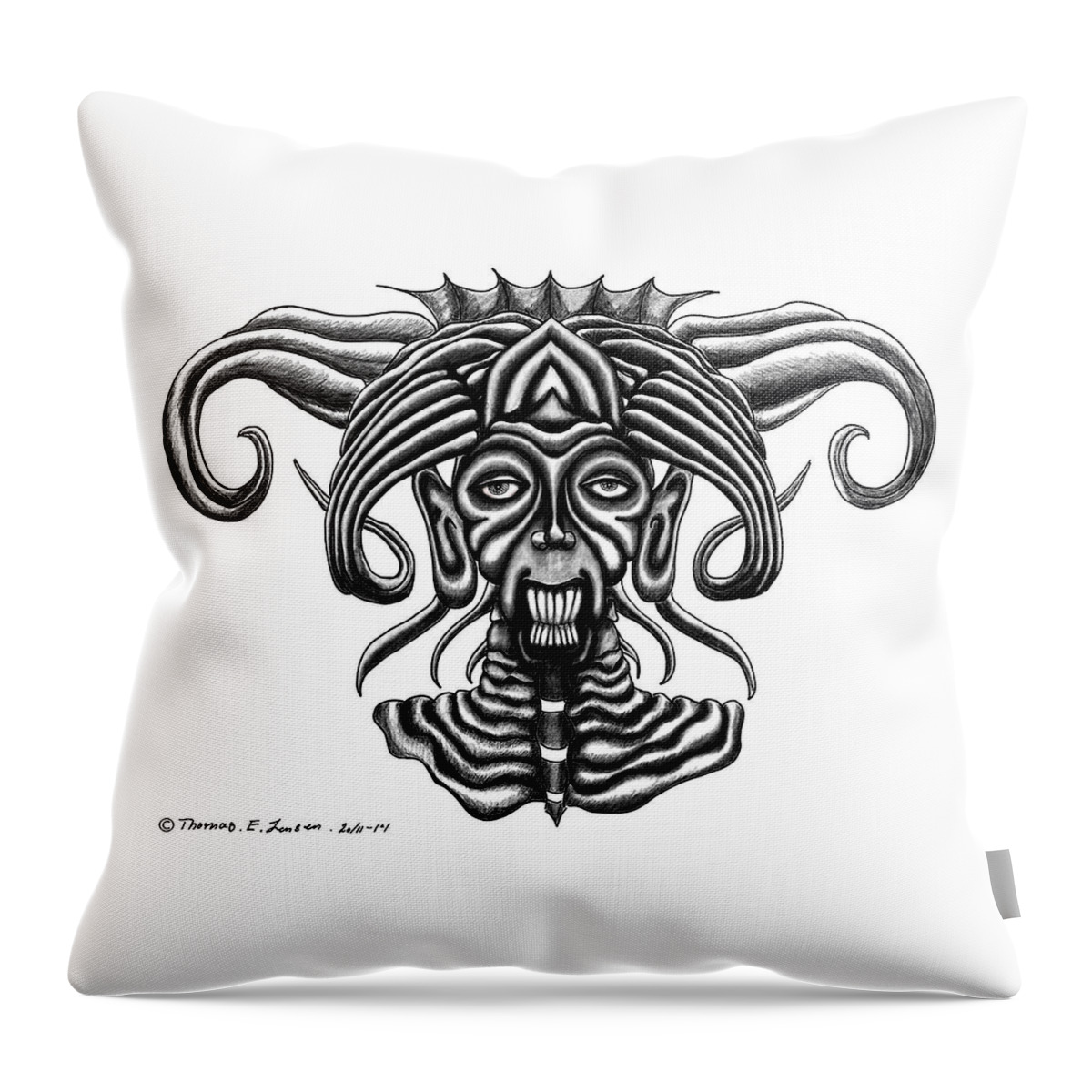 Sketch Throw Pillow featuring the digital art Tribal Leader by ThomasE Jensen
