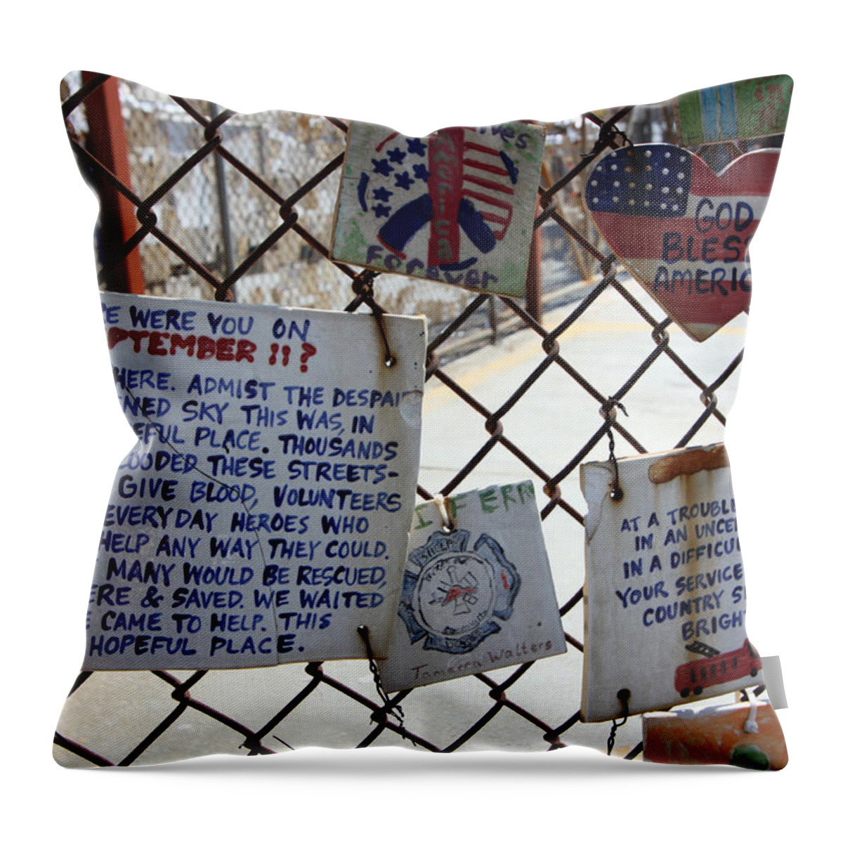 Memorial Throw Pillow featuring the photograph Tribute Tiles by Mary Haber