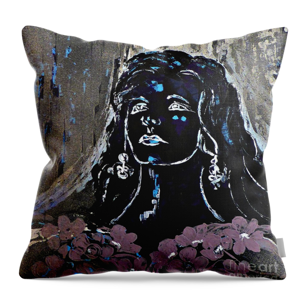 Amalia Rodrigues Throw Pillow featuring the painting Tribute to Amalia Rodrigues by Amalia Suruceanu